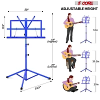 5 Core Music Stand Adjustable Desktop Book Stands Portable Sheet Holder All Metal Foldable Bookstand - Mus Fld Blu
