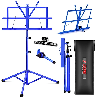 5 Core Music Stand Adjustable Desktop Book Stands Portable Sheet Holder All Metal Foldable Bookstand - Mus Fld Blu