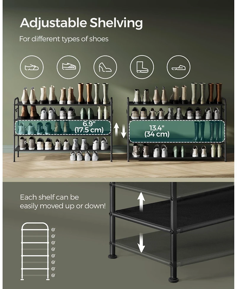 Slickblue Multi Tier Shoe Rack, Shoe Organizer, Fabric Shoe Shelf Storage, Height-Adjustable Shoe Rack