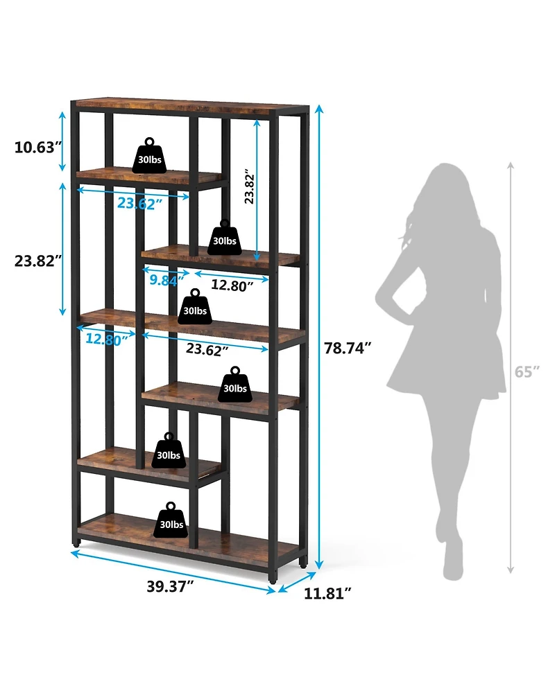 Tribesigns 79 Inch Extra Tall Bookshelf, 7-Tier Vintage Bookcase, Industrial 10-Shelf Open Storage Shelves Display Shelves Organizer for Home Office