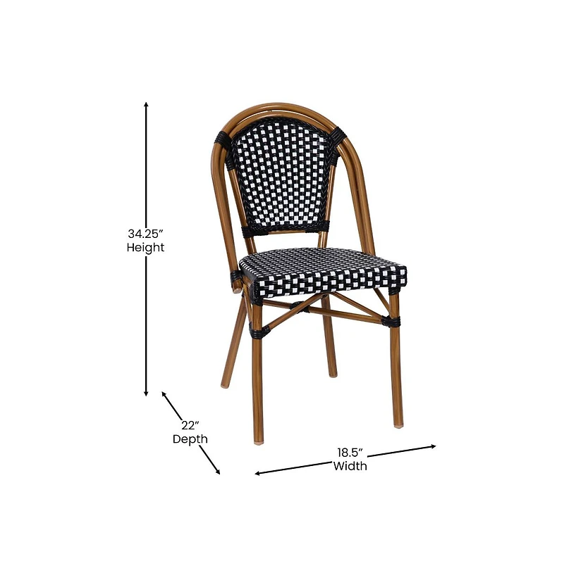 Merrick Lane Sacha Bistro Style Table With Glass Top, Pe Rattan, Stack Chairs