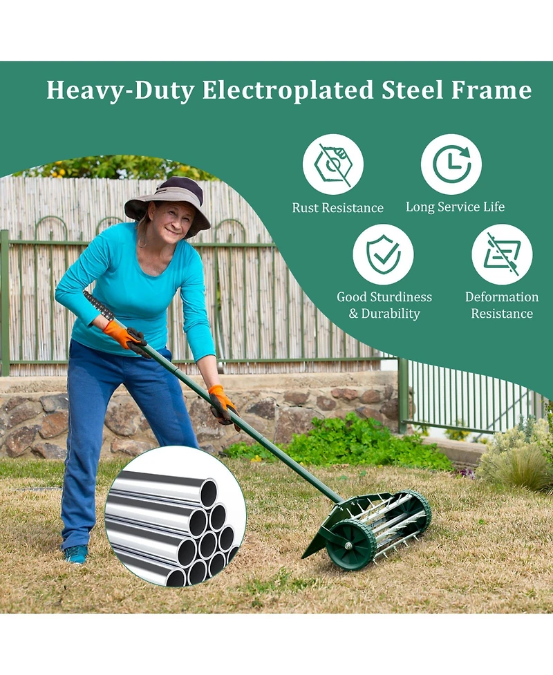 Sugift 18 Inch Rolling Lawn Aerator with Splash-Proof Fender for Garden