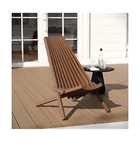 Merrick Lane Dubois Indoor/Outdoor Solid Acacia Wood Low Profile Lounge Folding Chair For Use With Backyard, Patio, Sunroom, Porch, Garden