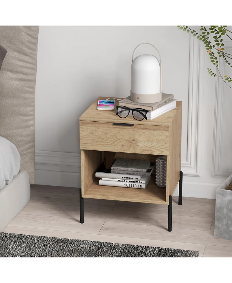 Sugift Modern Nightstand with Charging Station