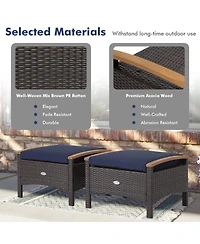 Set of 2 Fade-Resistant Wicker Patio Ottoman