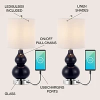 Jonathan Y Cora Classic Retro Glass Led Table Lamp with Usb Charging Port (Set of 2)