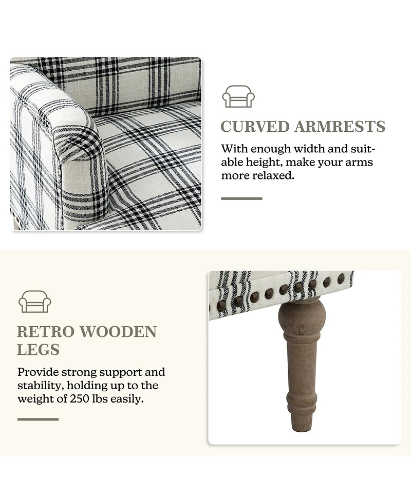 Ruarc Farmhouse Upholstered Armchair - Plaid Design Accent Chair