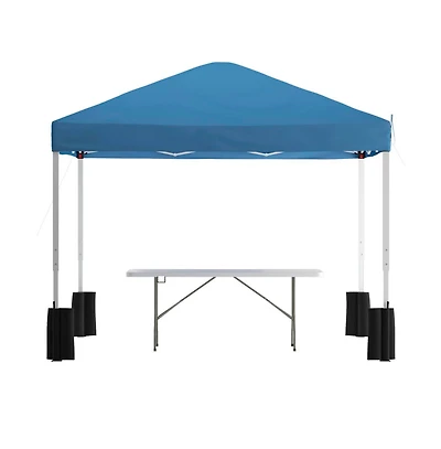Outdoor Event/Tailgate Tent Set With Pop Up Event Canopy And Wheeled Case Bi-Fold Table Carrying Handle
