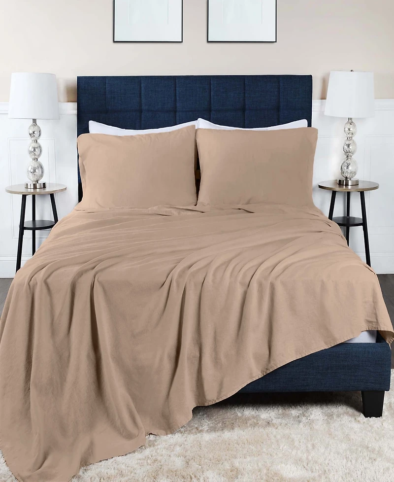 Superior Cotton Linen Blend Deep Pocket 4-Piece Bed Sheet Set, Queen