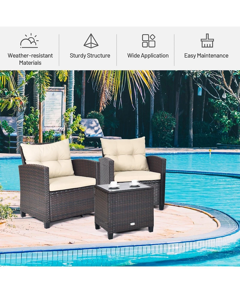 Vebreda Sugift 3 Pieces Rattan Patio Furniture Set with Washable Cushion