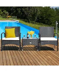 Sugift 3 Pieces Patio Wicker Rattan Furniture Set with Cushion for Lawn Backyard