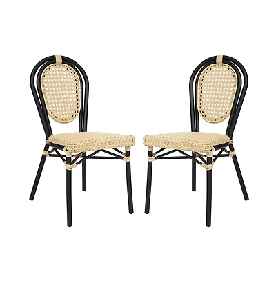 Merrick Lane Toulon Set Of Two Stacking Thonet Bistro Style Chair, Pe Cane Rattan Seat, And Metal Frame For Indoor/Outdoor Use