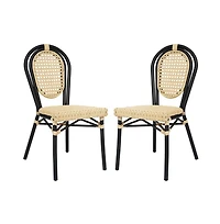 Merrick Lane Toulon Set Of Two Stacking Thonet Bistro Style Chair, Pe Cane Rattan Seat, And Metal Frame For Indoor/Outdoor Use