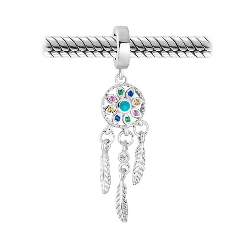 Bling Jewelry Hopes Dreams Heart Spiritual Amulet Symbol Dream Catcher Dangle Charm Bead Tassel Feather Leaves Sterling Silver Fits European Bracelet