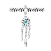 Bling Jewelry Hopes Dreams Heart Spiritual Amulet Symbol Dream Catcher Dangle Charm Bead Tassel Feather Leaves Sterling Silver Fits European Bracelet
