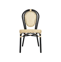 Merrick Lane Toulon Set Of Four Stacking Thonet Bistro Style Chair, Pe Cane Rattan Seat, And Metal Frame For Indoor/Outdoor Use