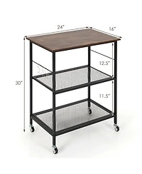 Sugift 3-Tier Kitchen Serving Cart Utility Standing Microwave Rack with Hooks
