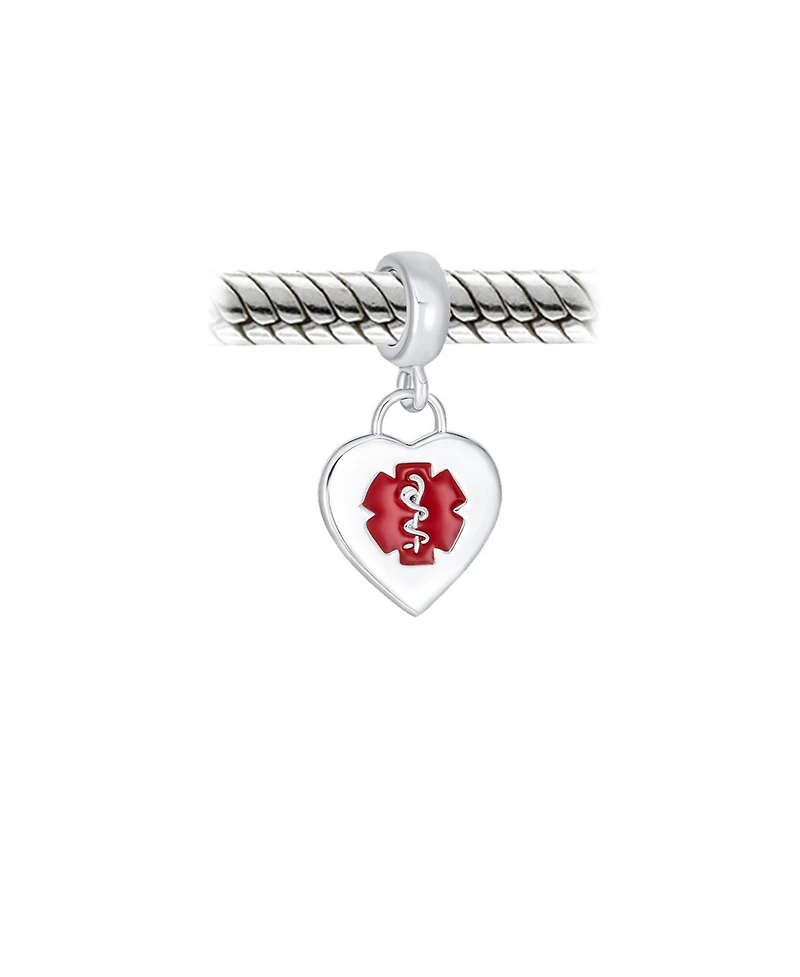 Bling Jewelry Heart Shape Medical Id Dangle Bead Charm Sterling Silver Fits European Bracelet