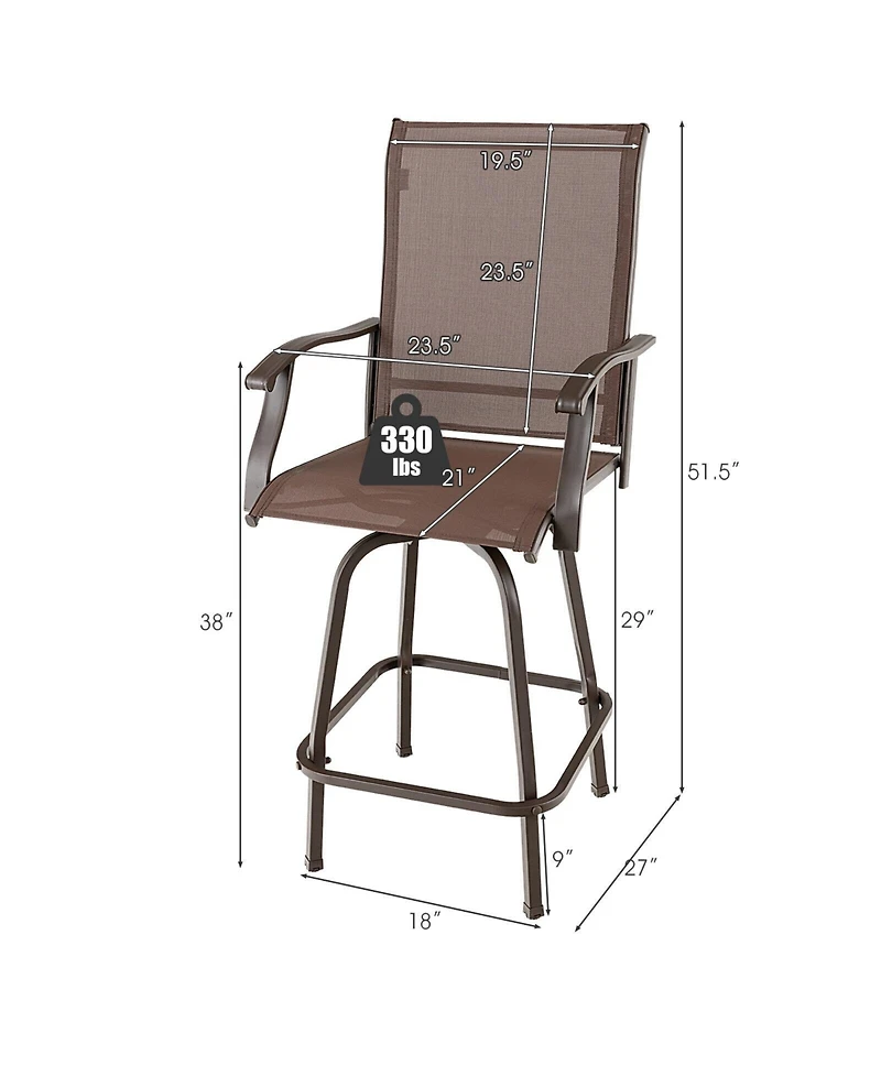 Sugift 2 Pieces 360 Rotating Bar Stool Set with Armrests for Patio