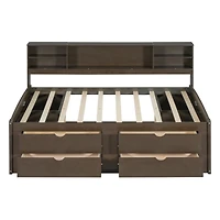 Simplie Fun Full Wood Daybed With 2 Bedside Cabinets, Upper Shelves And 4 Drawers, Gray