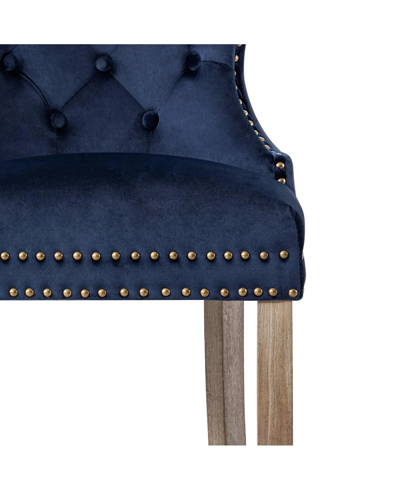 Tufted Upholstered Velvet Bar Stool with Metal Footrest