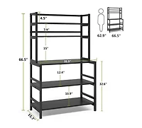 Tribesigns 5-Tier Kitchen Bakers Rack with Hutch, Industrial Microwave Oven Stand, Free Standing Kitchen Utility Cart Storage Shelf Organizer(Black)