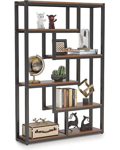 Tribesigns 6-Shelf Industrial Bookshelf, Vintage Etagere Bookcase, 69 Inch Tall Storage Display Staggered Shelves for Home Office