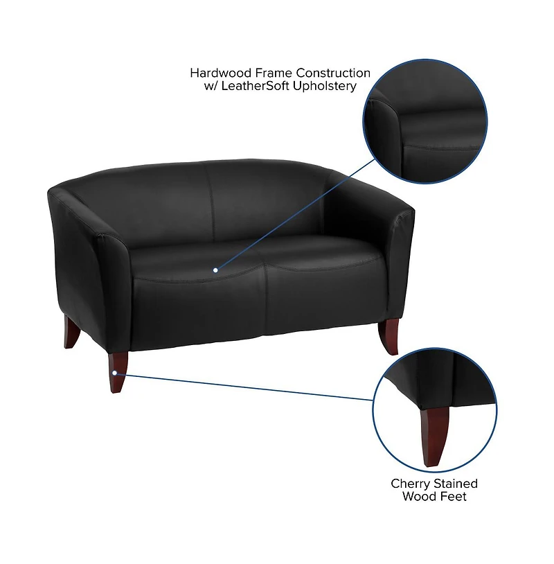 Leathersoft Reception/Living Room Loveseat With Cherry Wood Feet