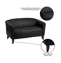 Leathersoft Reception/Living Room Loveseat With Cherry Wood Feet