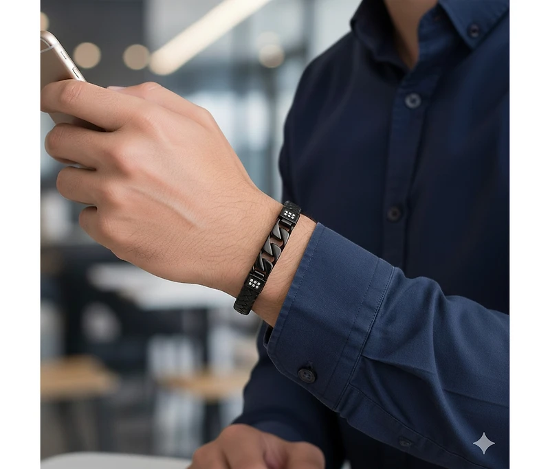 Metallo Stainless Steel Genuine Leather Curb Link Cz Bracelet