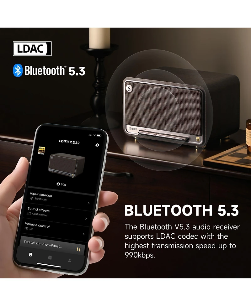 Edifier D32 Tabletop Bluetooth Speakers, Portable Retro Wireless Speaker