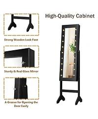 Sugift Mirrored Standing Jewelry Armoire Cabinet with Led Lights