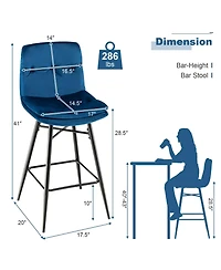 Sugift 2 Pieces 29 Inch Velvet Bar Stools Set with Tufted Back and Footrests