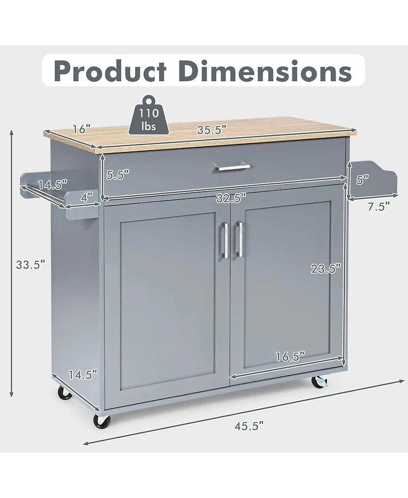 Sugift Rolling Kitchen Island Cart with Towel and Spice Rack