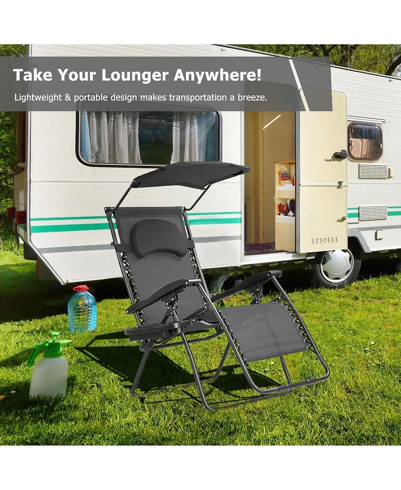 Inolait Sugift Folding Recliner Lounge Chair with Shade Canopy Cup Holder