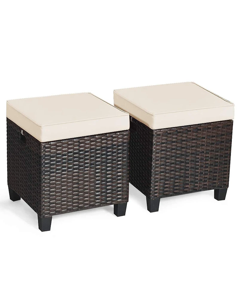 2 Pieces Patio Rattan Ottoman Seat with Removable Cushions