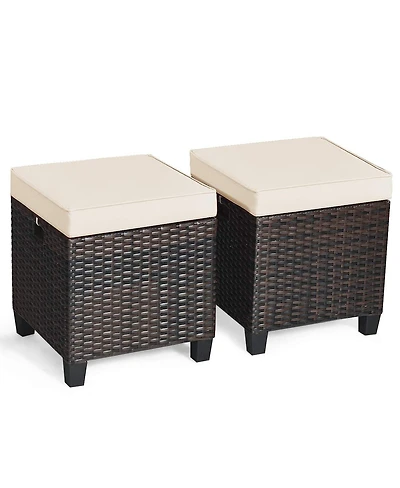 2 Pieces Patio Rattan Ottoman Seat with Removable Cushions