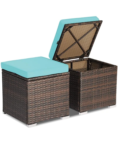2 Pieces Patio Ottoman with Hidden Storage Space