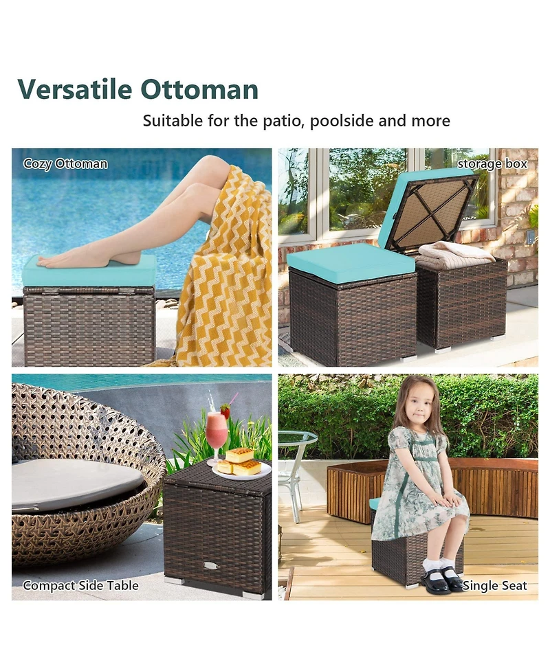 2 Pieces Patio Ottoman with Hidden Storage Space