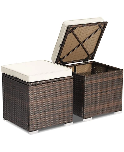2 Pieces Patio Ottoman with Hidden Storage Space