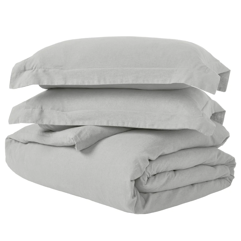 Superior Cotton Linen Blend Solid 3-Piece Duvet Cover Set, King/ California King
