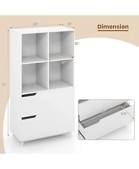 Bookcase with 2 Drawers 4-Tier Open Bookshelf with 4 Storage Cubes for Home Office