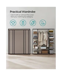 Slickblue Wardrobe, Closet, Portable Clothes Storage Organizer with Hanging Rail, Shelves, Fabric Cover