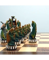 We Games Handpainted Dragon Chess Set, Walnut Root Board 21 in, 4.5 in King