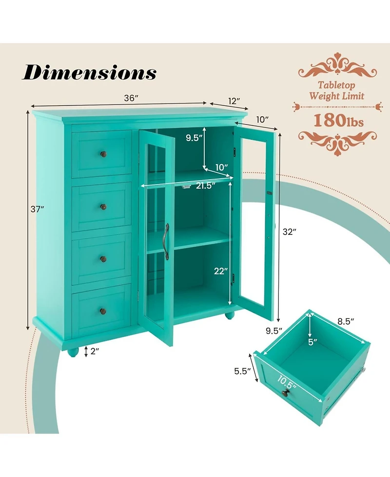 Sugift Buffet Sideboard Table Kitchen Storage Cabinet with Drawers and Doors