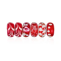 Bling Jewelry Mixed Set Of Bundle .925 Sterling Silver Core Translucent Shades Red White Stripe Green Pink Floral Murano Glass Swirl Charm Bead Spa