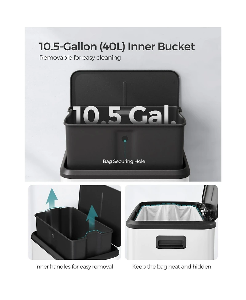 Slickblue Kitchen Trash Can, 10.5-Gallon Garbage Can with Lid and Wide Foot Pedal, Soft Close and Stays Open