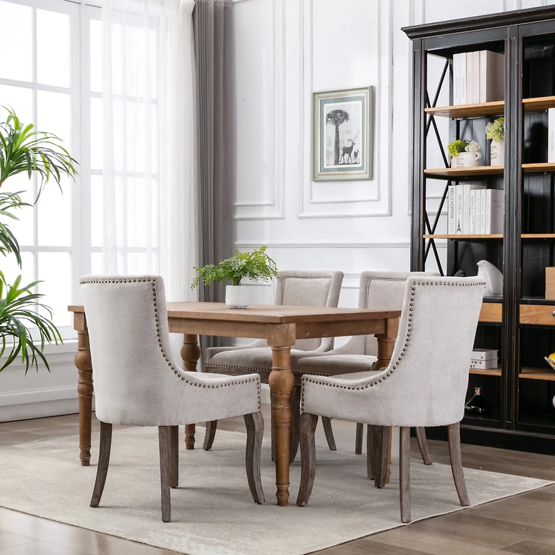Streamdale Set of 2 Beige Dining Chairs with Fabric and Wood Legs