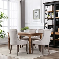 Streamdale Set of 2 Beige Dining Chairs with Fabric and Wood Legs