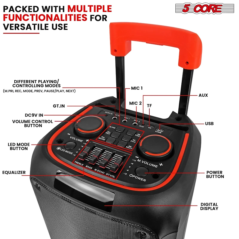 5 Core Bluetooth Speaker Karaoke Machine 8 Inch 2 Way Speaker Portable Pa System w Dj Light - Plb 8X2 2MIC